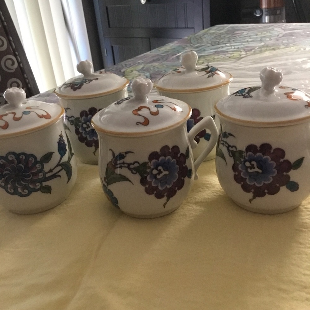 Vintage royal Worcester Porcelain Tea Mugs with Lids Set 5